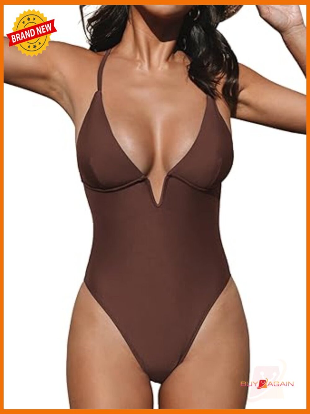 Deep V One Piece Swimsuit Crisscross Back Adjustable Straps